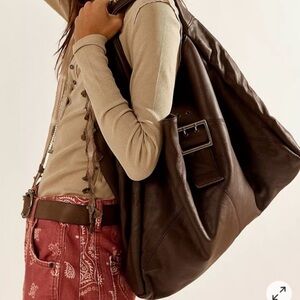 NWT Free People Shore Ditch Dark Brown Leather Shoulder Bag